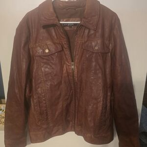 Black Rivet Brown Leather Bomber Jacket Size L